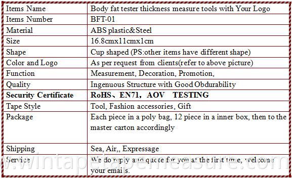 Eco-friendly medical plastic body fat measure personal skin caliper tester factory wholesales